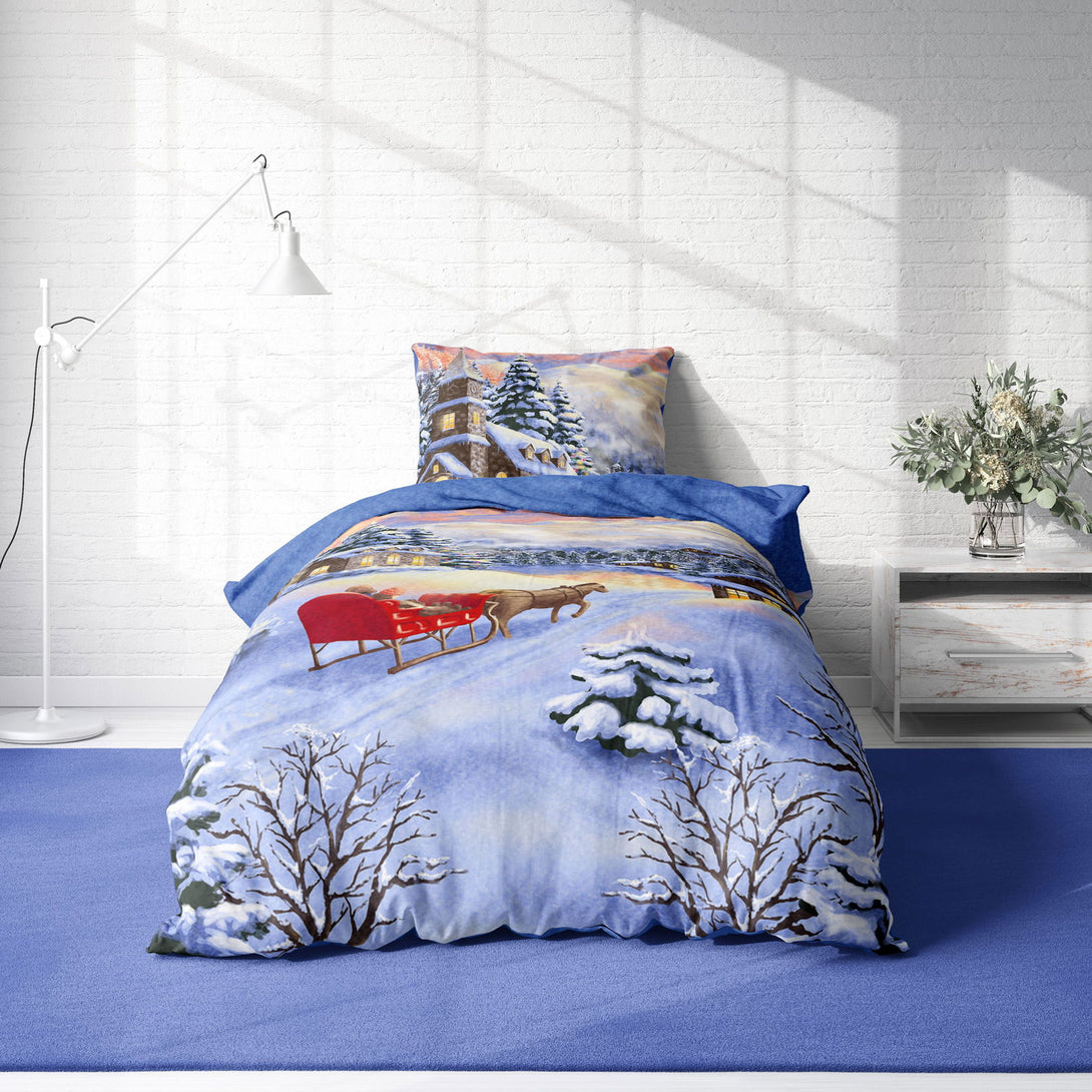 One Home Winter Bettwäsche 135x200 cm Winterlandschaft Weihnachten Flausch Thermofleece