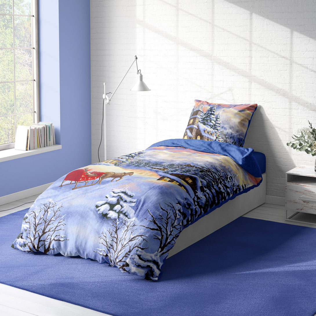 One Home Winter Bettwäsche 135x200 cm Winterlandschaft Weihnachten Flausch Thermofleece