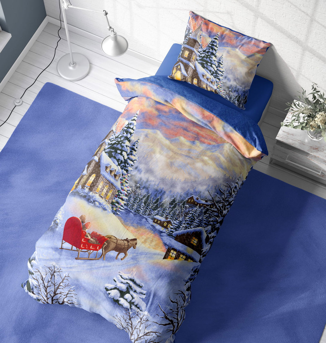 One Home Winter Bettwäsche 135x200 cm Winterlandschaft Weihnachten Flausch Thermofleece