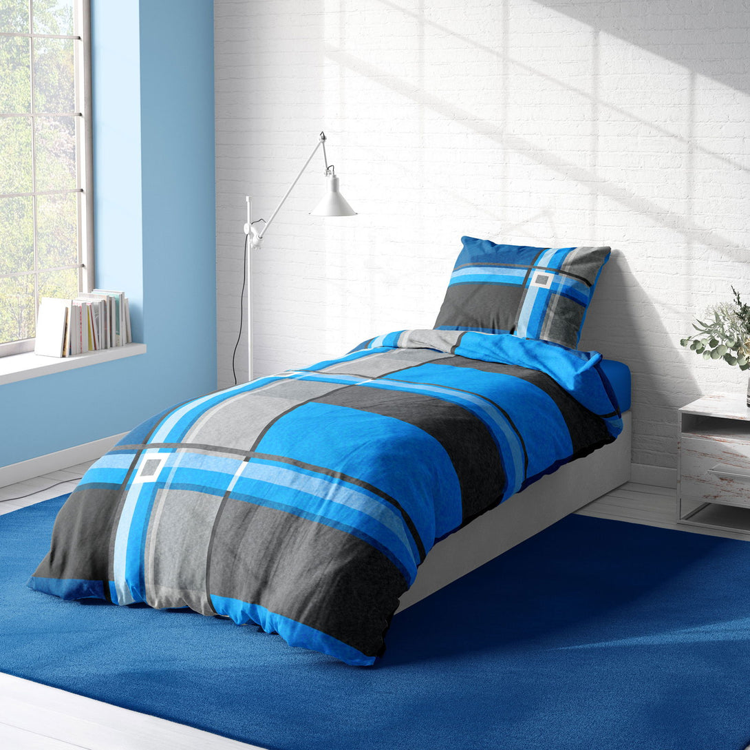 One Home Winter Bettwäsche 135x200 cm anthrazit grau türkis blau Flausch Thermofleece