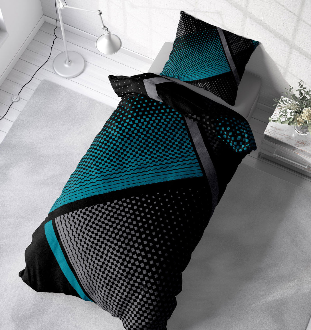 One Home Winter Bettwäsche 135x200 cm geometrisch grafisch petrol Flausch Warme Fleece