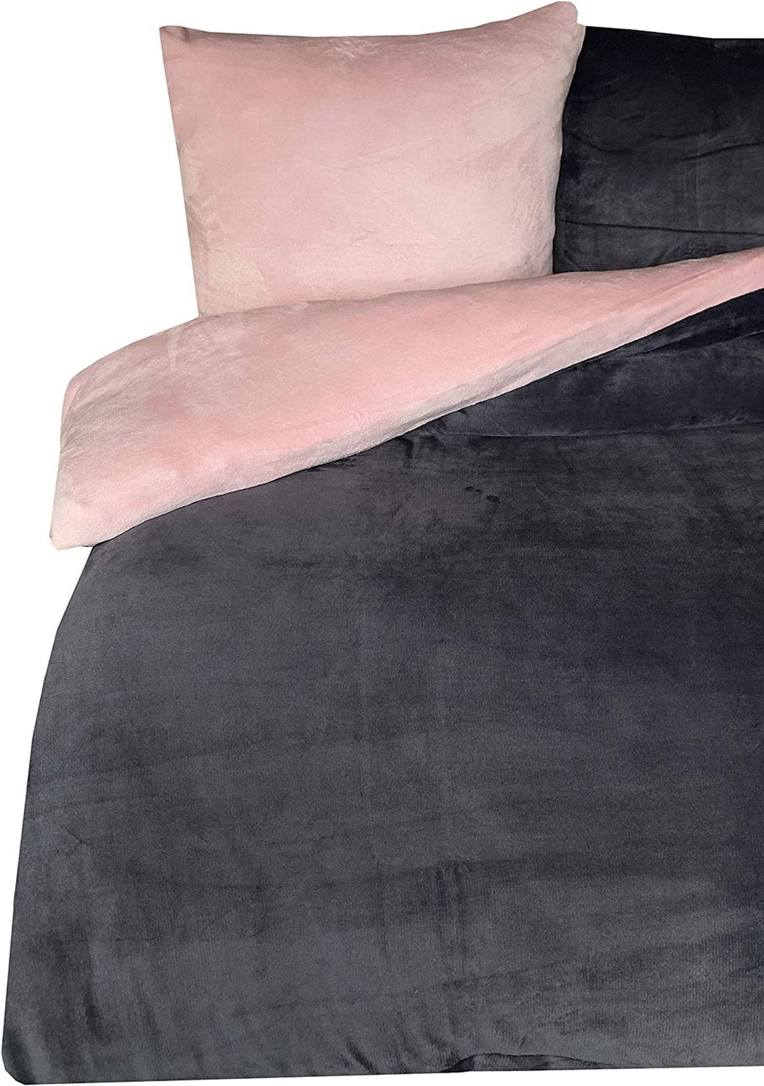 One Home Winter Bettwäsche 155x200 cm Teddy Plüsch Uni rosa warm Fleece Komfortgröße