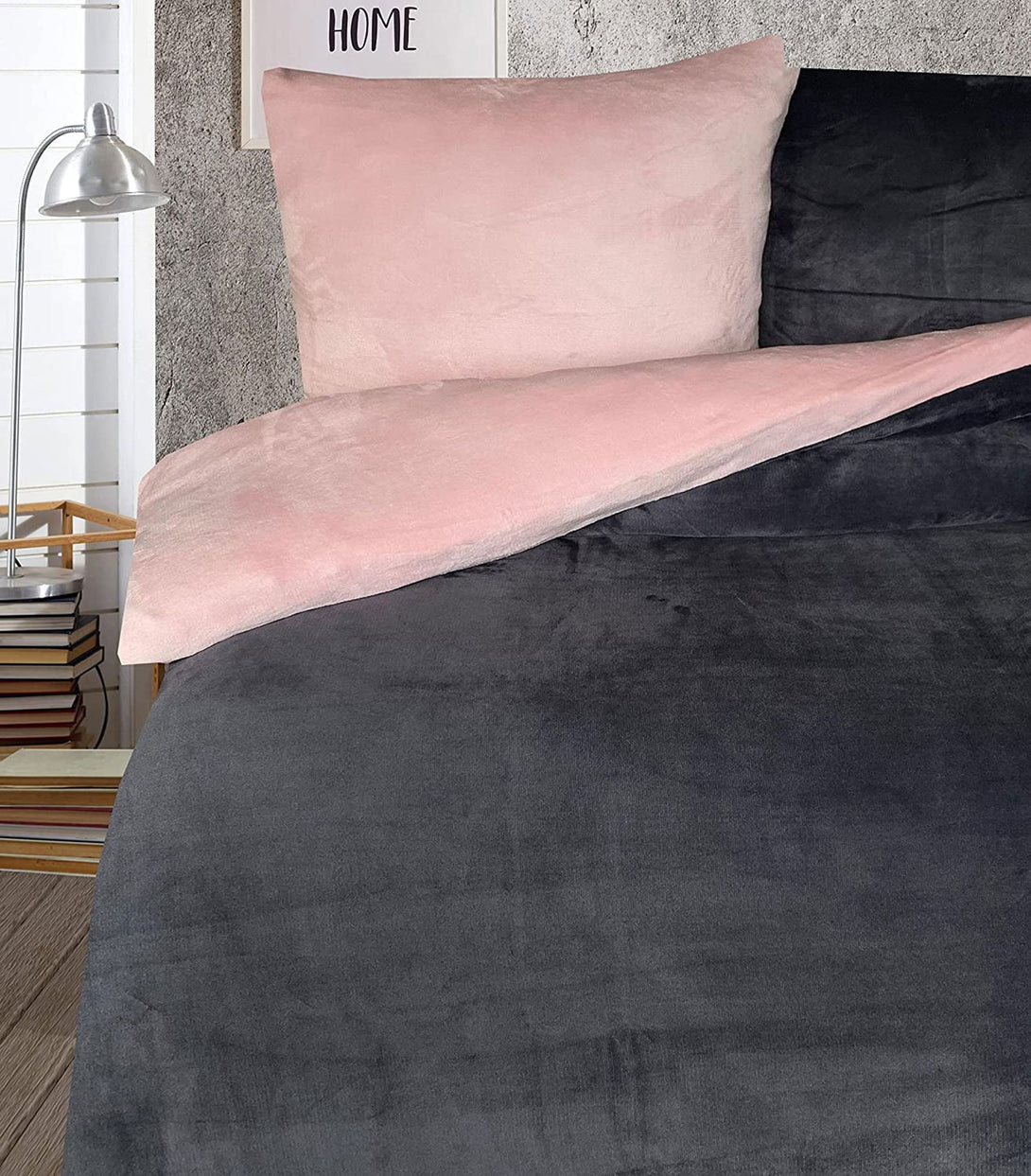 One Home Winter Bettwäsche 155x200 cm Teddy Plüsch Uni rosa warm Fleece Komfortgröße