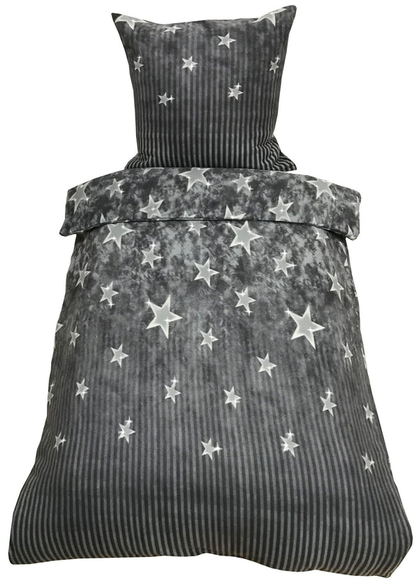 One Home Winter Bettwäsche 155x220 cm Übergröße Sterne grau silber Flausch Thermofleece Default