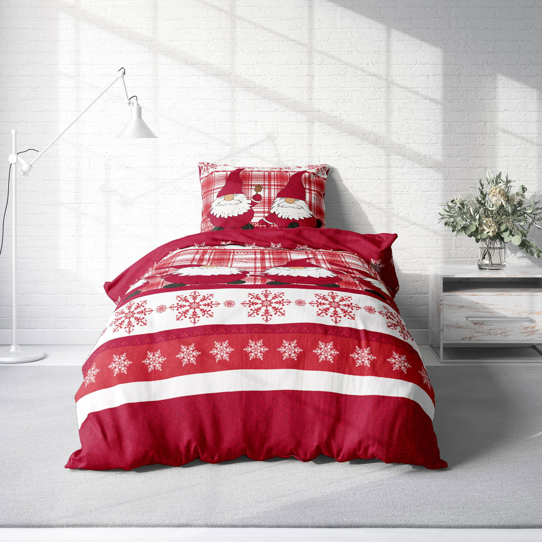 One Home Winter Bettwäsche 155x220 cm Wichtel Weihnachten rot weiß Flausch Warme Fleece