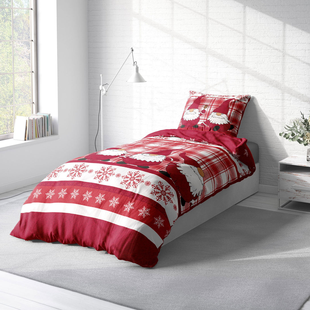 One Home Winter Bettwäsche 155x220 cm Wichtel Weihnachten rot weiß Flausch Warme Fleece