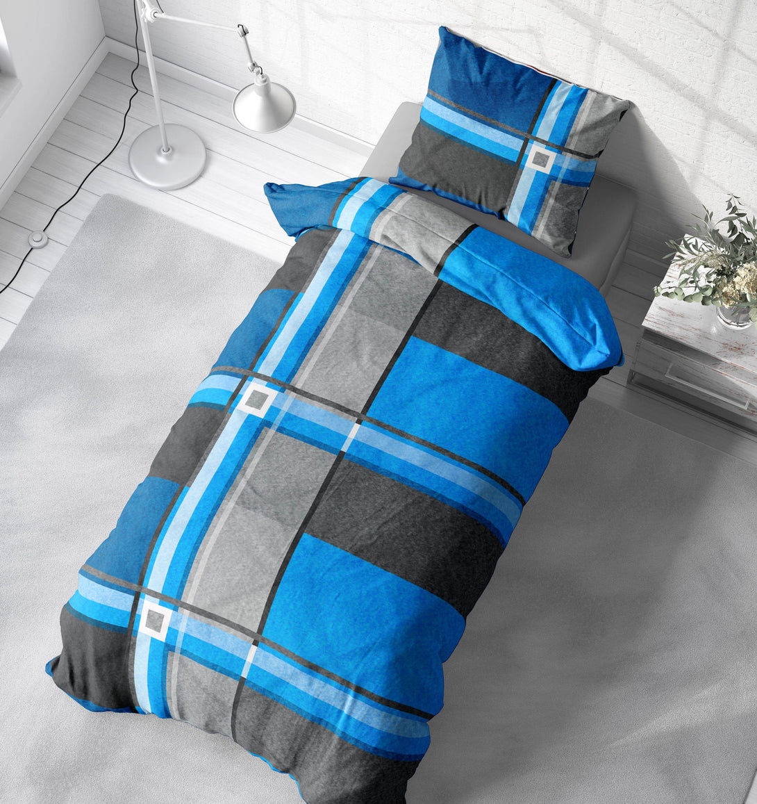 One Home Winter Bettwäsche 155x220 cm anthrazit grau türkis blau Flausch Warme Fleece