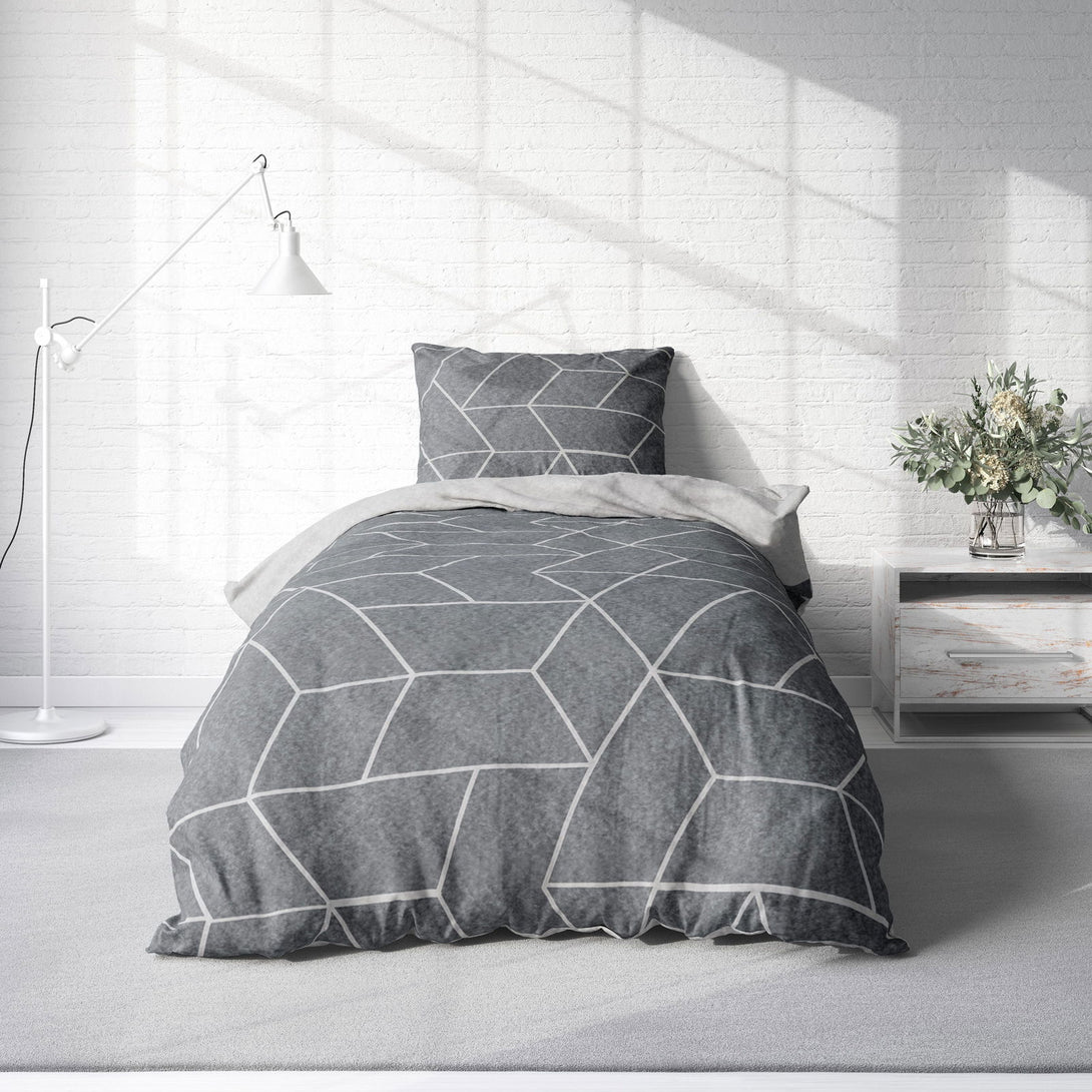One Home Winter Bettwäsche 155x220 cm geometrisch grau anthrazit Flausch Warme Fleece