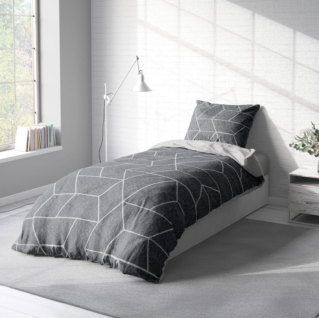 One Home Winter Bettwäsche 155x220 cm geometrisch grau anthrazit Flausch Warme Fleece