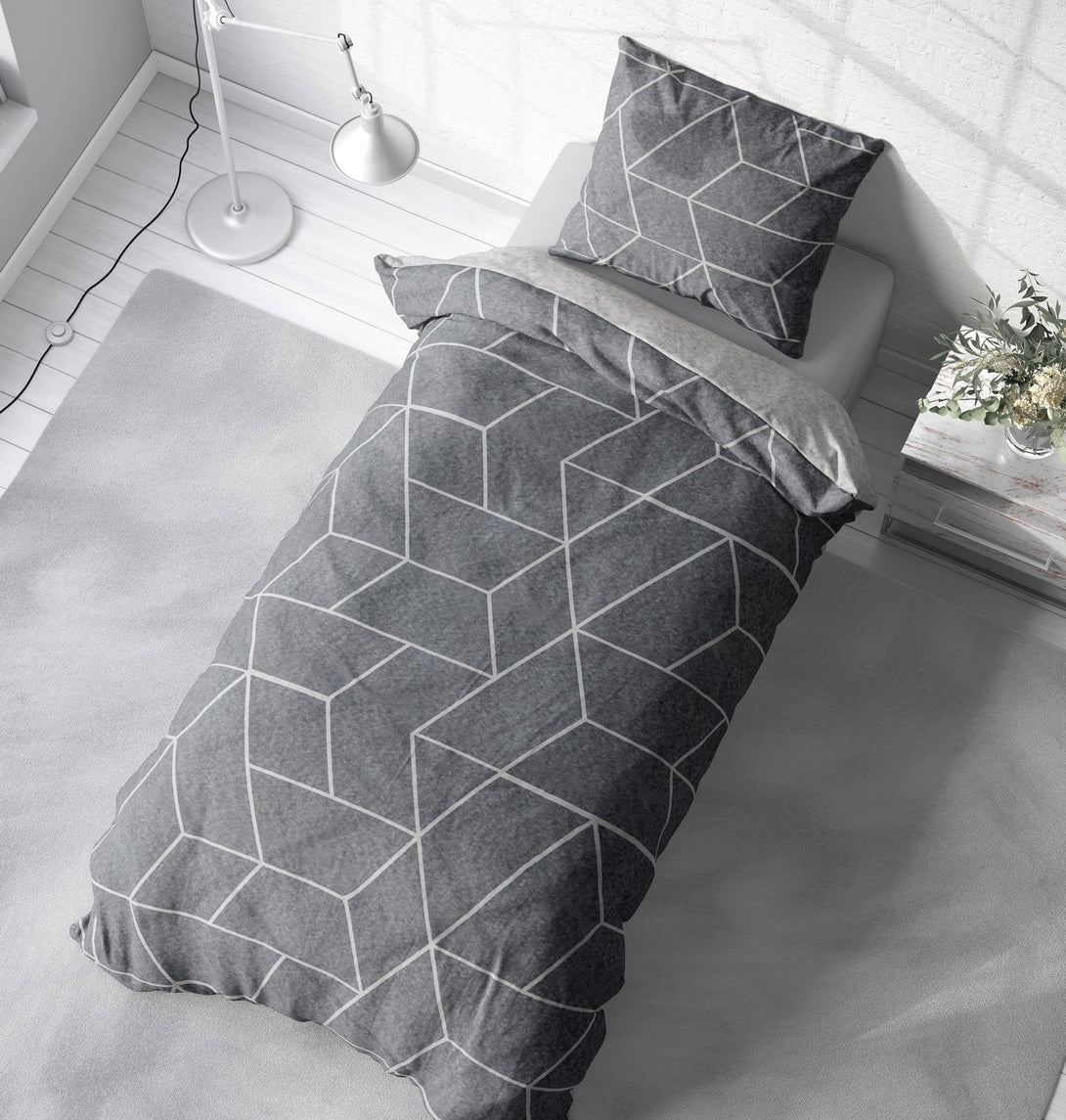 One Home Winter Bettwäsche 155x220 cm geometrisch grau anthrazit Flausch Warme Fleece