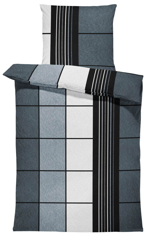One Home Winter Bettwäsche 155x220 cm kariert grau anthrazit schwarz Flausch Warme Fleece