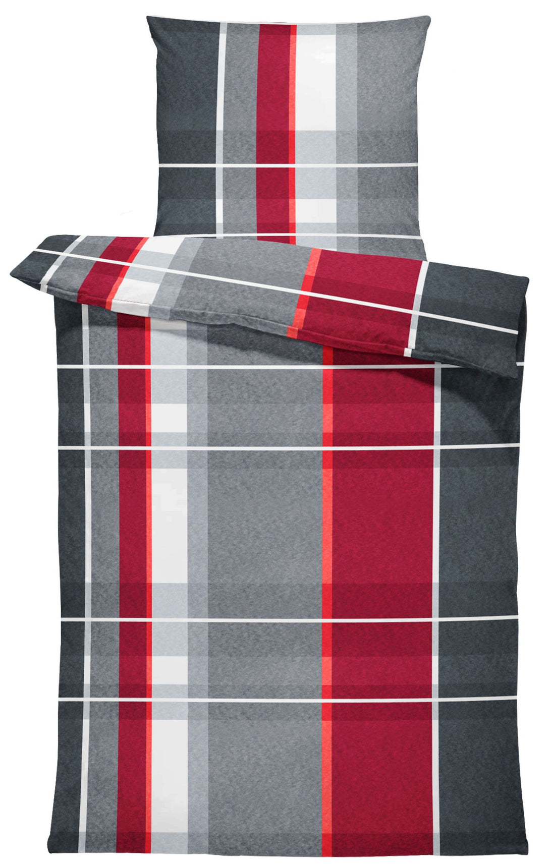 One Home Winter Bettwäsche 155x220 cm kariert grau silber rot modern Flausch Thermofleece