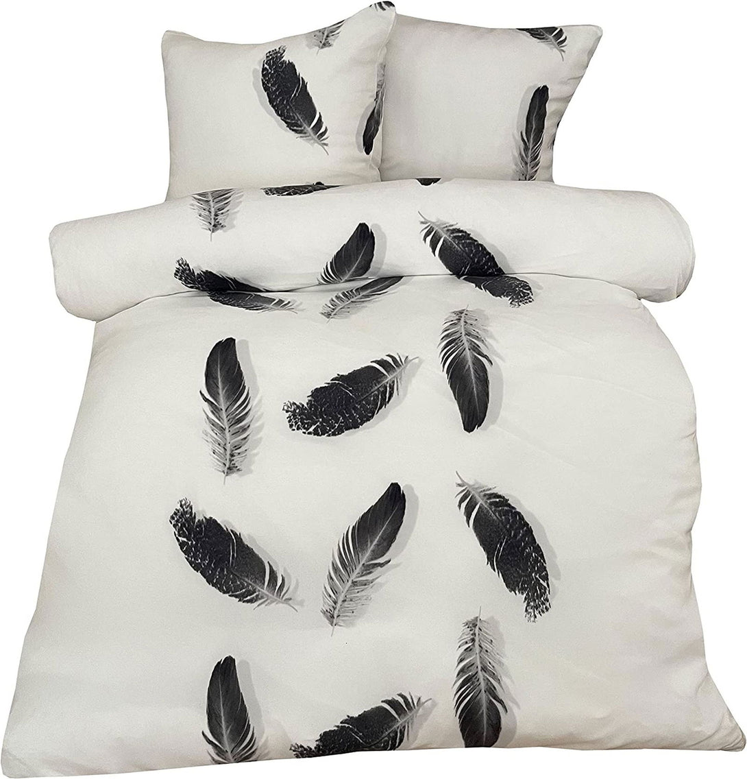 One Home Winter Bettwäsche 200x200 cm Feder weiß schwarz Flausch Thermofleece Doppelbett