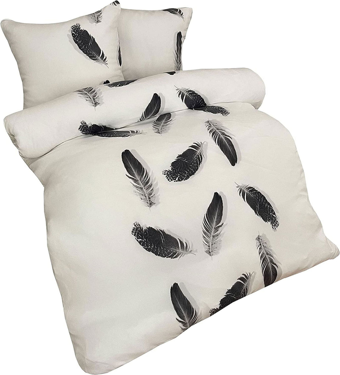 One Home Winter Bettwäsche 200x200 cm Feder weiß schwarz Flausch Thermofleece Doppelbett