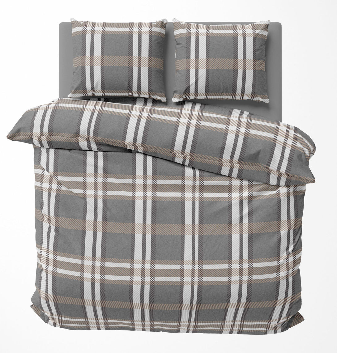 One Home Winter Bettwäsche 200x200 cm Kariert grau anthrazit taupe Flausch Warme Fleece
