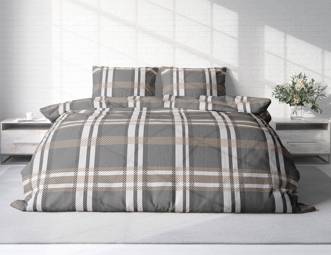 One Home Winter Bettwäsche 200x200 cm Kariert grau anthrazit taupe Flausch Warme Fleece