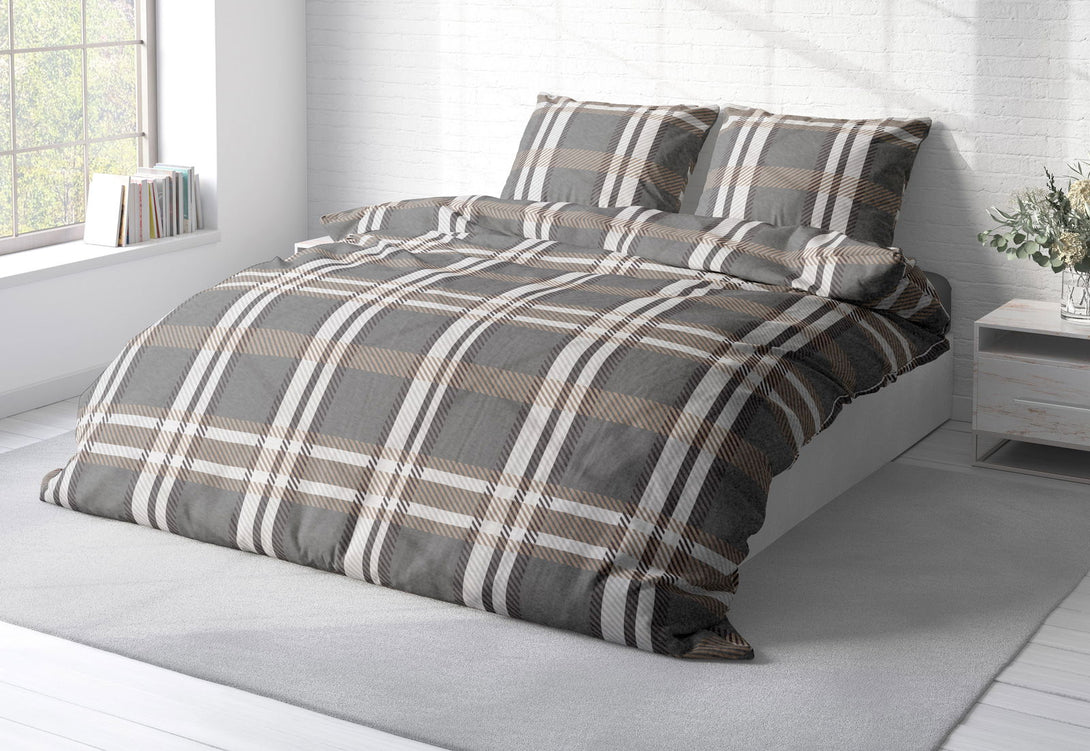One Home Winter Bettwäsche 200x200 cm Kariert grau anthrazit taupe Flausch Warme Fleece