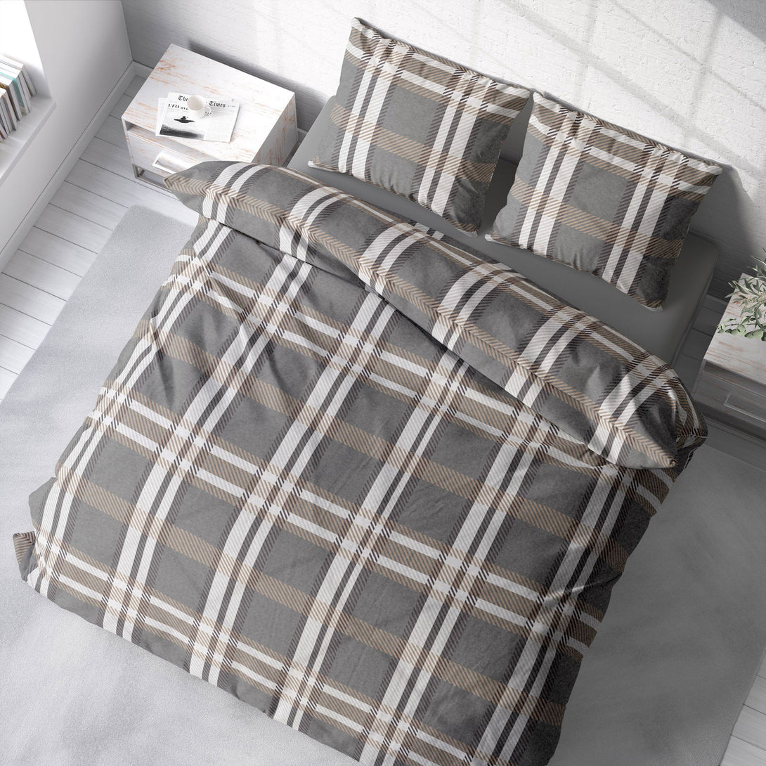 One Home Winter Bettwäsche 200x200 cm Kariert grau anthrazit taupe Flausch Warme Fleece