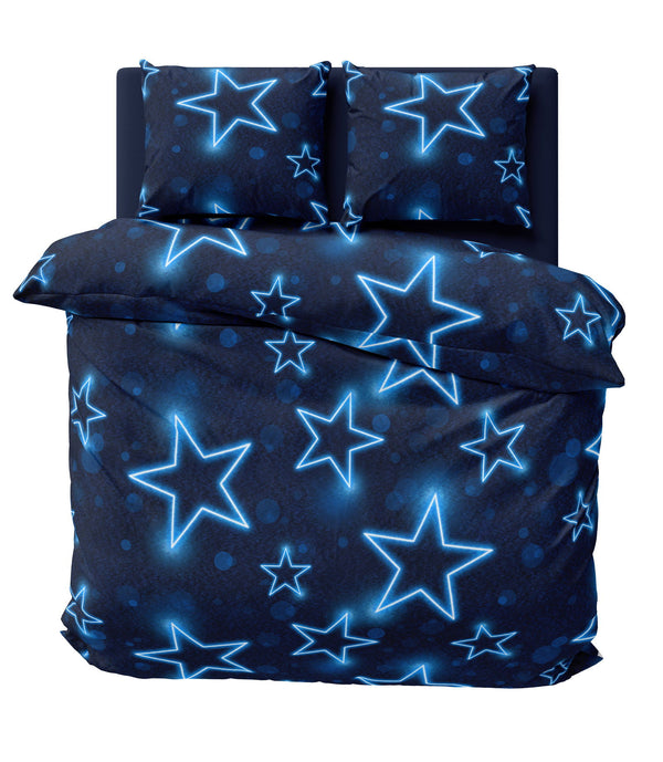 One Home Winter Bettwäsche 200x200 cm Sterne dunkel blau leuchtoptik Flausch Warme Fleece