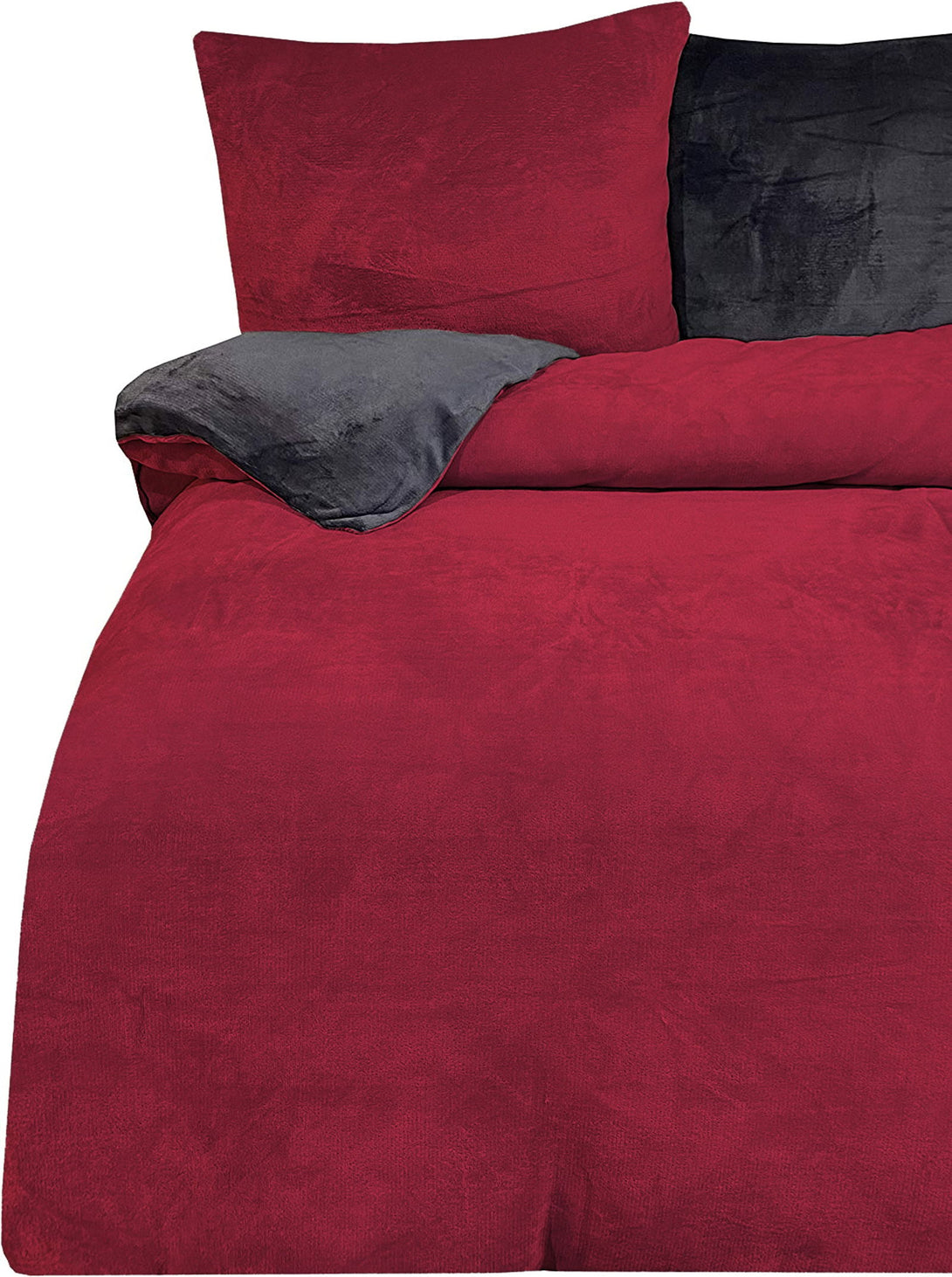 One Home Winter Bettwäsche 200x200 cm Teddy Plüsch Nicki Uni bordeaux Fleece Doppelbett