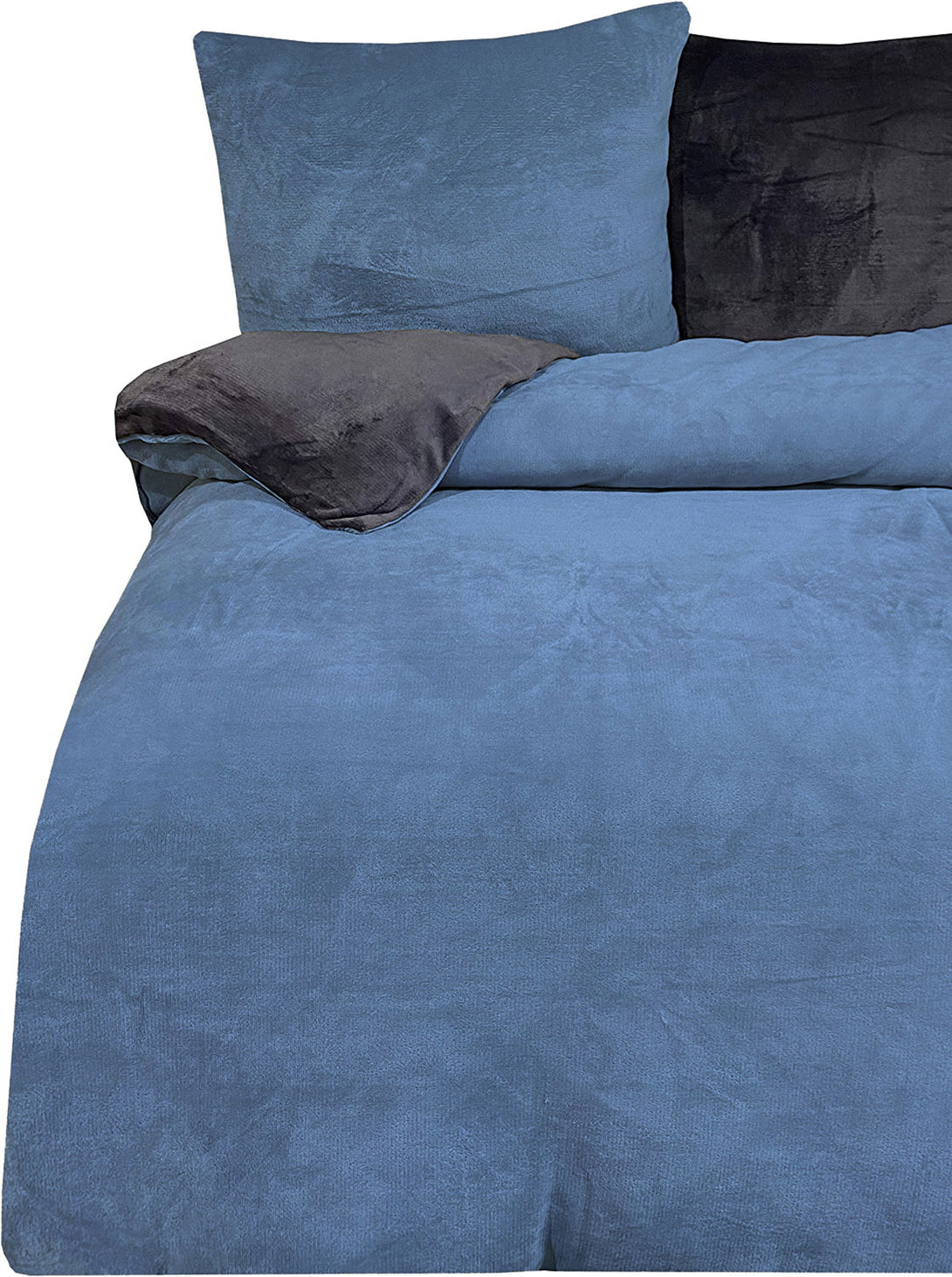 One Home Winter Bettwäsche 200x200 cm Teddy Plüsch Nicki Uni dunkelblau Fleece Doppelbett