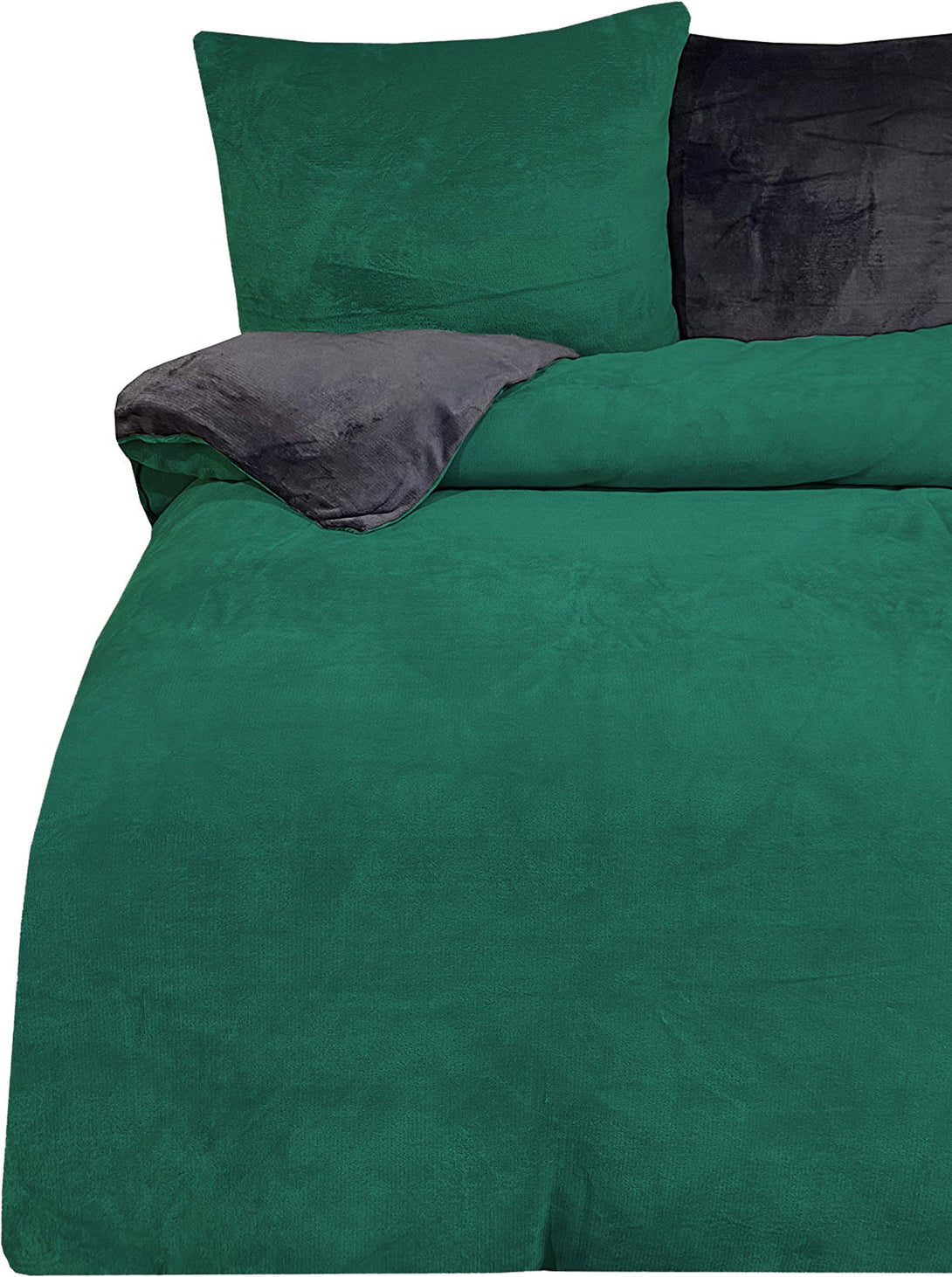 One Home Winter Bettwäsche 200x200 cm Teddy Plüsch Nicki Uni dunkelgrün Fleece Doppelbett Default