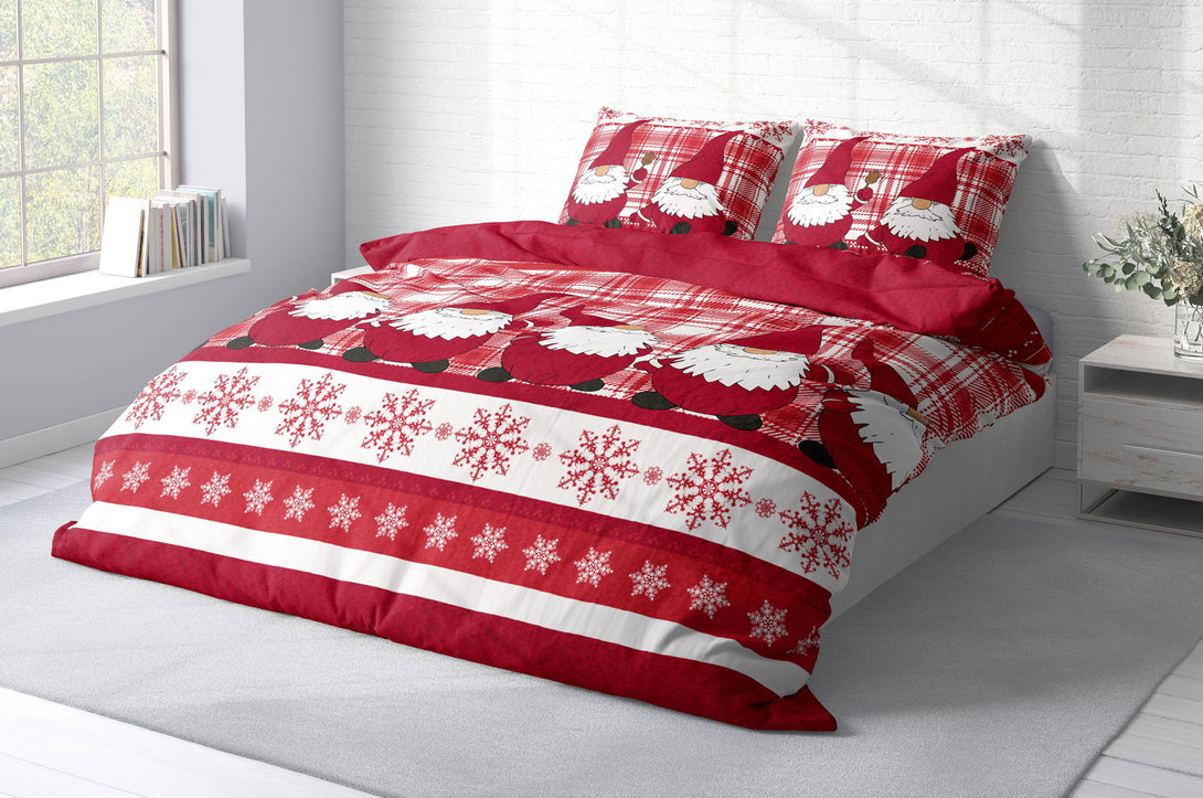 Winter Bettwäsche 200x200 cm Wichtel Weihnachten rot weiß Flausch Warm