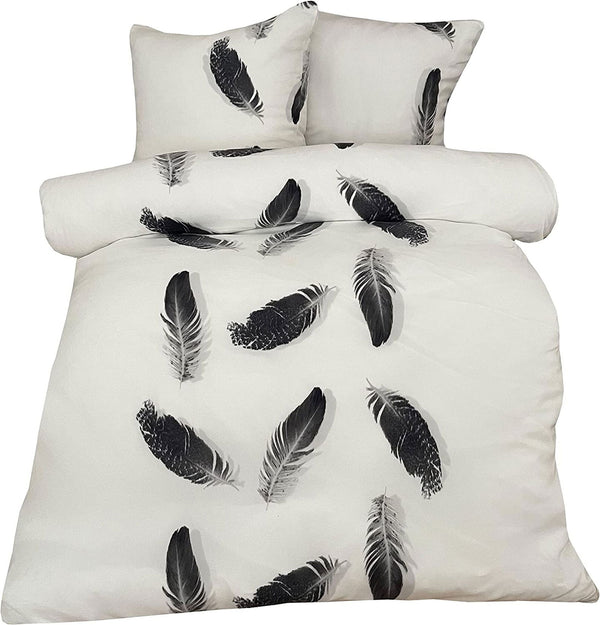 One Home Winter Bettwäsche 200x220 cm Feder weiß schwarz Flausch Thermofleece Doppelbett