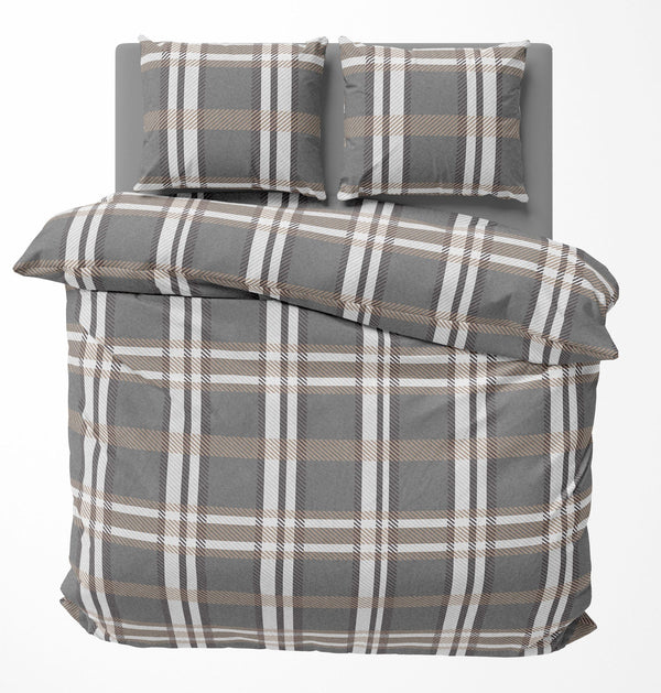 One Home Winter Bettwäsche 200x220 cm Kariert grau anthrazit taupe Flausch Warme Fleece