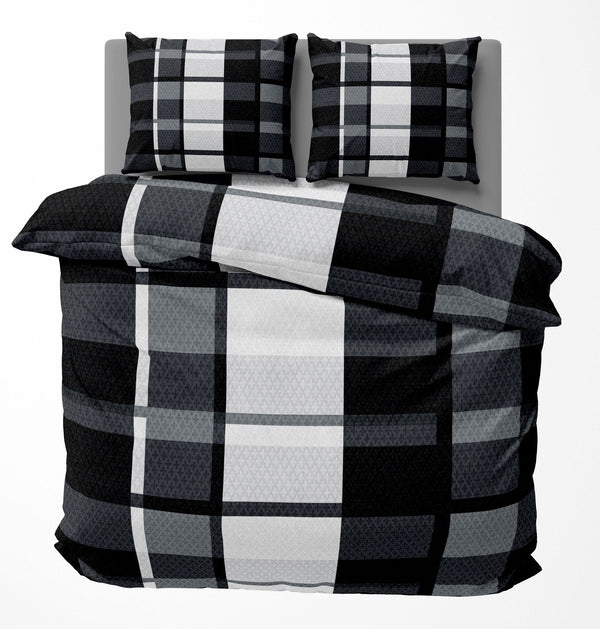 One Home Winter Bettwäsche 200x220 cm Kariert grau schwarz weiß Flausch Warme Fleece