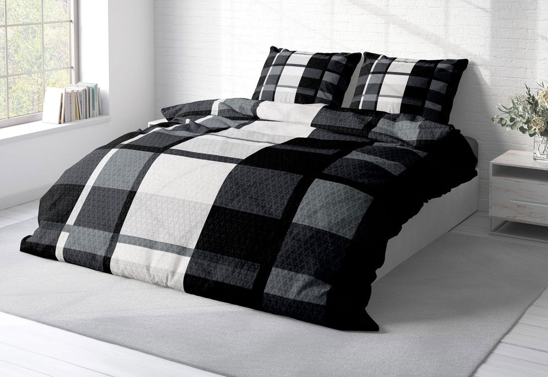 Winter Bettwäsche 200x220 cm Kariert grau schwarz weiß Flausch Warme F
