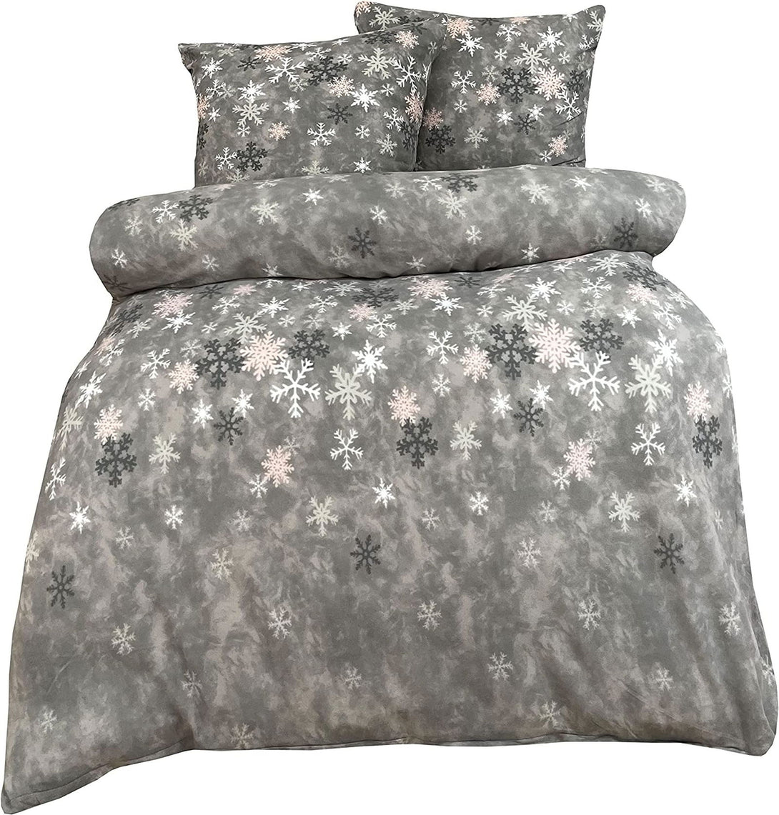 One Home Winter Bettwäsche 200x220 cm Kristall Schnee grau Warme Flausch Thermofleece