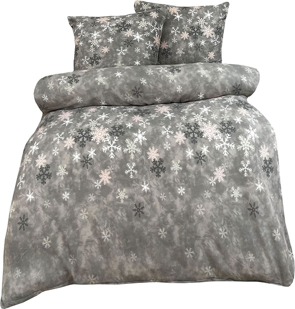 One Home Winter Bettwäsche 200x220 cm Kristall Schnee grau Warme Flausch Thermofleece