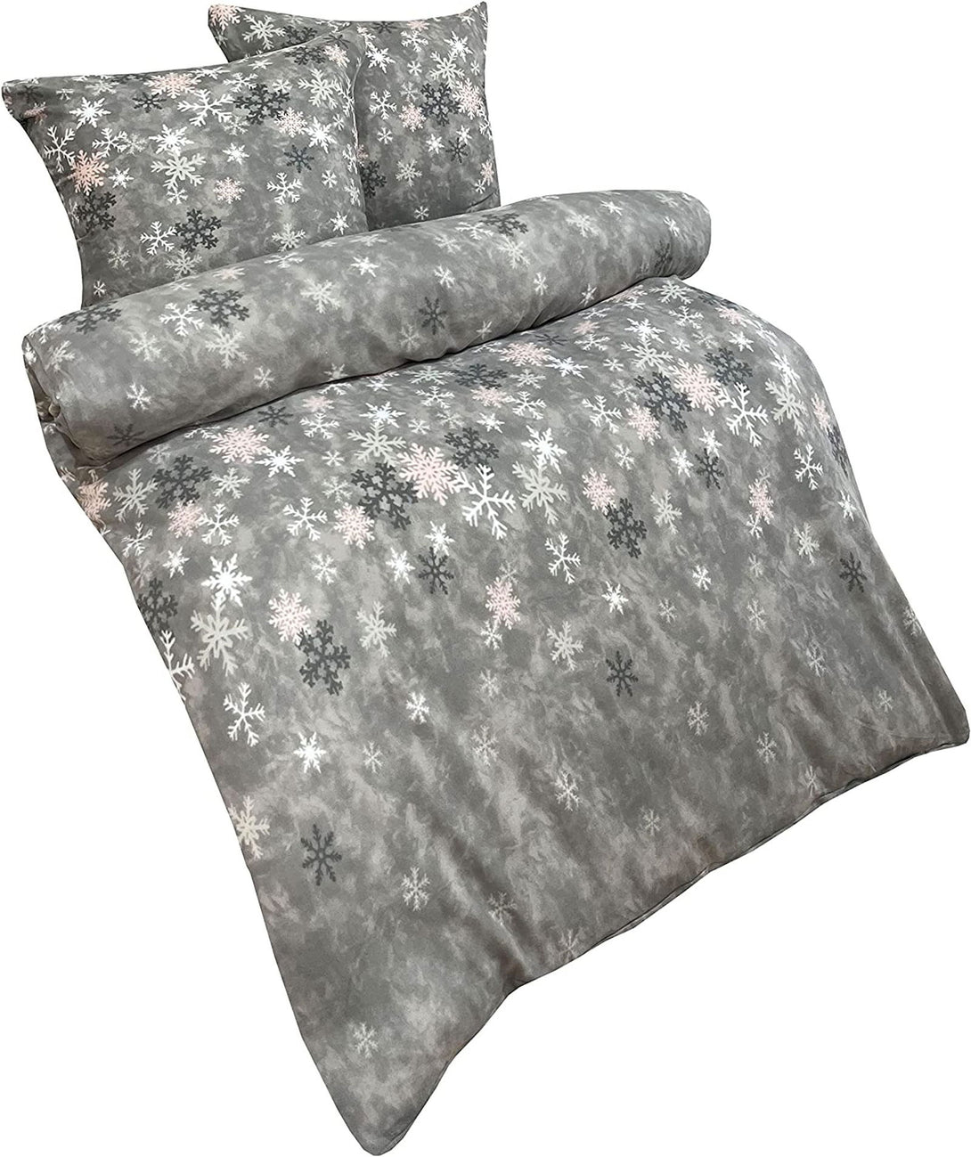 One Home Winter Bettwäsche 200x220 cm Kristall Schnee grau Warme Flausch Thermofleece