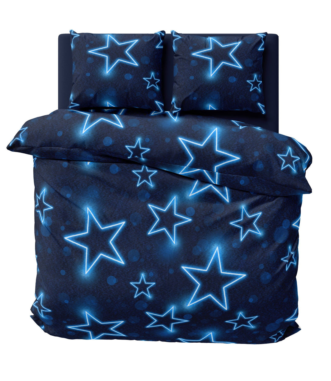 One Home Winter Bettwäsche 200x220 cm Sterne dunkel blau leuchtoptik Flausch Warme Fleece