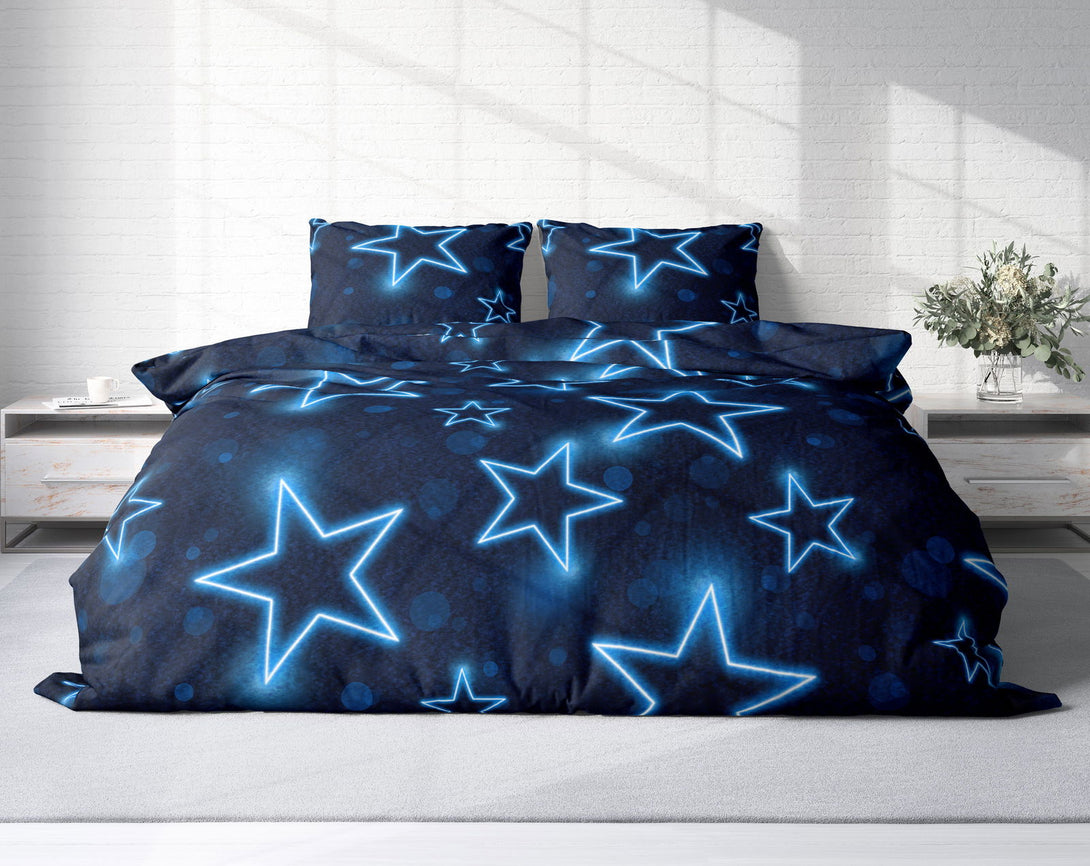 One Home Winter Bettwäsche 200x220 cm Sterne dunkel blau leuchtoptik Flausch Warme Fleece