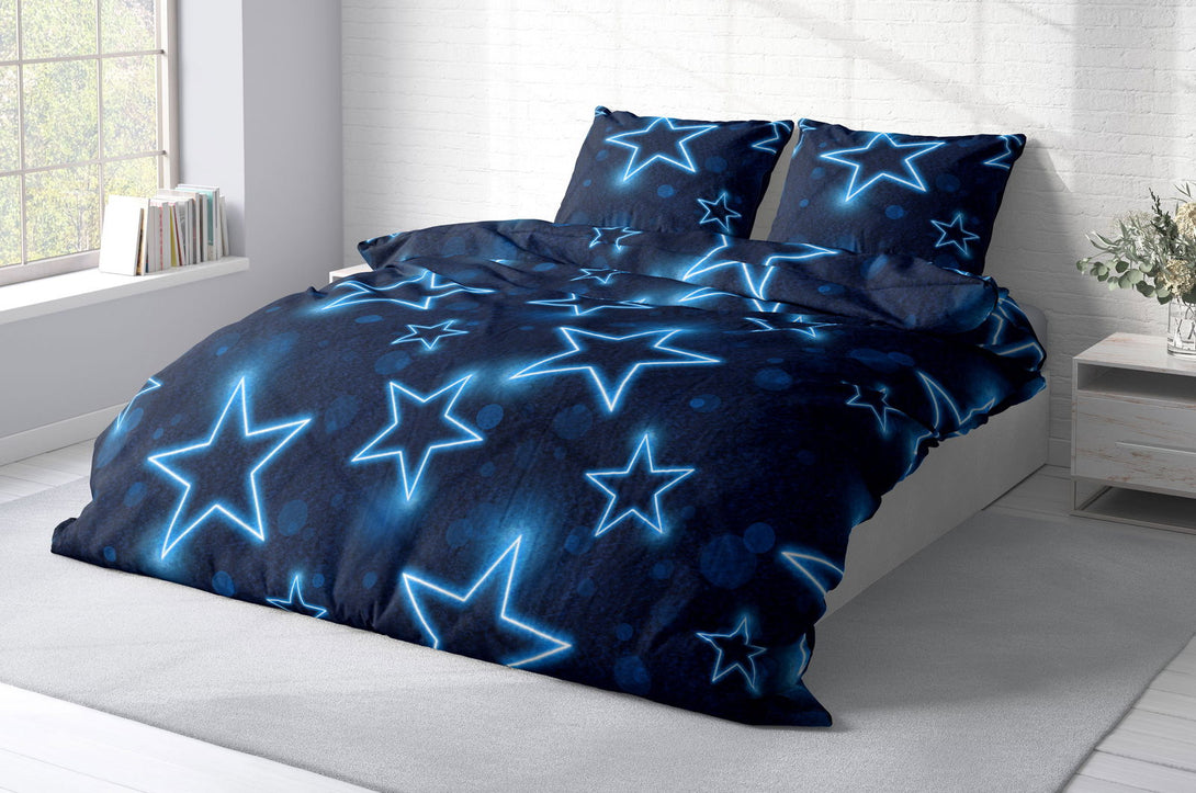 One Home Winter Bettwäsche 200x220 cm Sterne dunkel blau leuchtoptik Flausch Warme Fleece