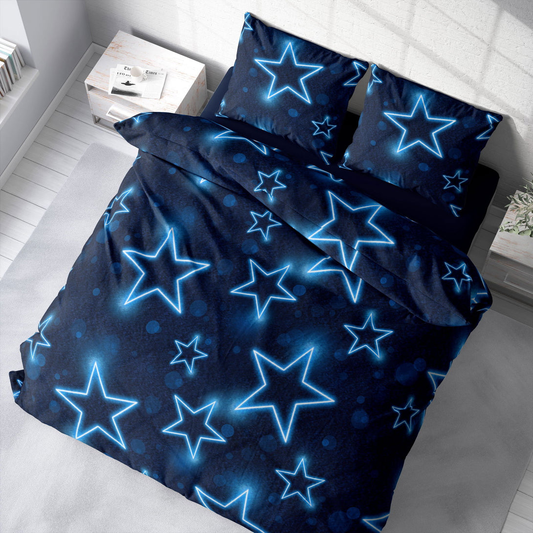 One Home Winter Bettwäsche 200x220 cm Sterne dunkel blau leuchtoptik Flausch Warme Fleece