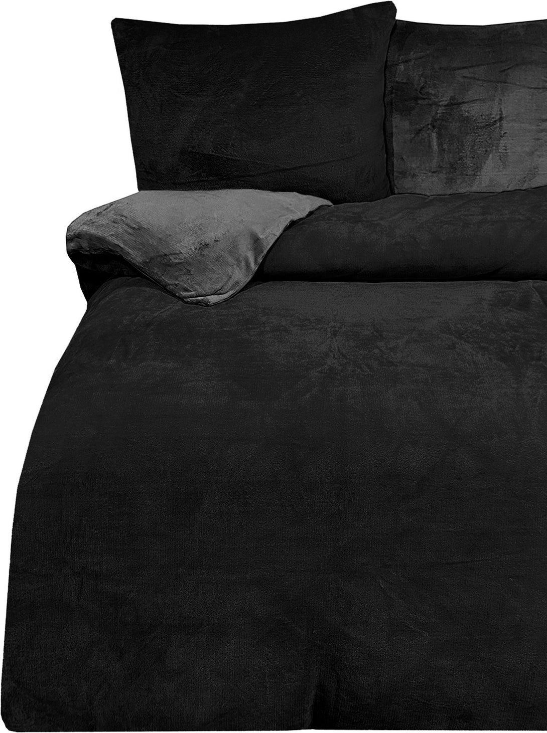 Winter Bettwäsche 200x220 cm Teddy Plüsch Nicki Uni schwarz Fleece Dop