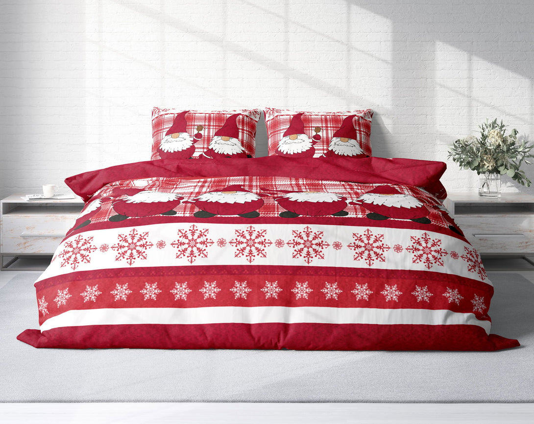 One Home Winter Bettwäsche 200x220 cm Wichtel Weihnachten rot weiß Flausch Warme Fleece