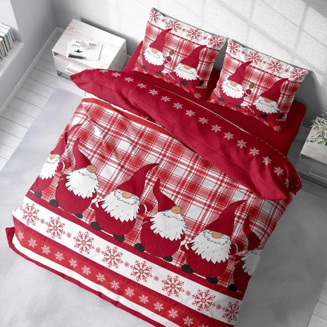 One Home Winter Bettwäsche 200x220 cm Wichtel Weihnachten rot weiß Flausch Warme Fleece