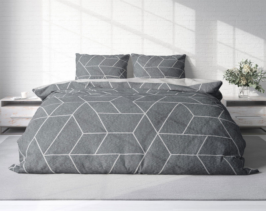 One Home Winter Bettwäsche 200x220 cm geometrisch grau anthrazit Flausch Warme Fleece