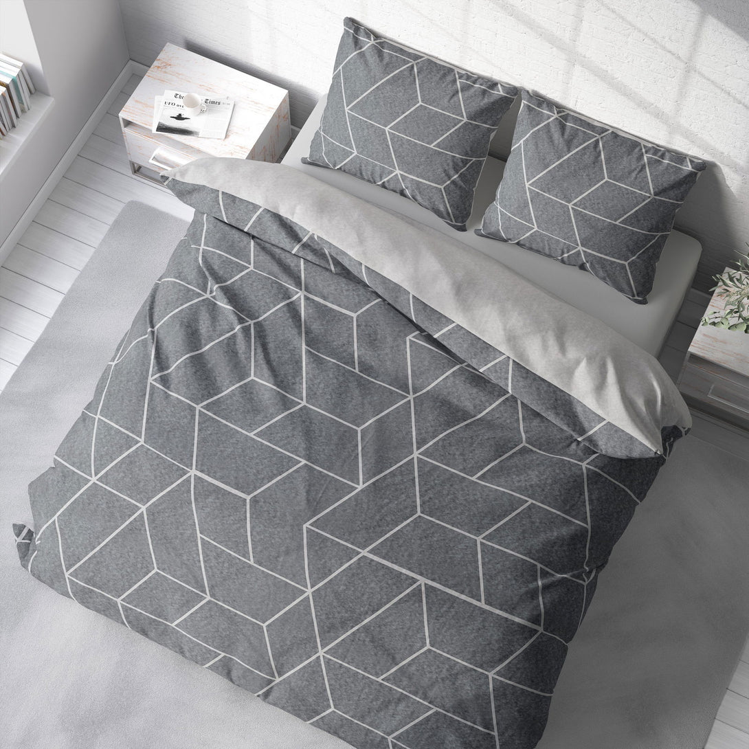 One Home Winter Bettwäsche 200x220 cm geometrisch grau anthrazit Flausch Warme Fleece