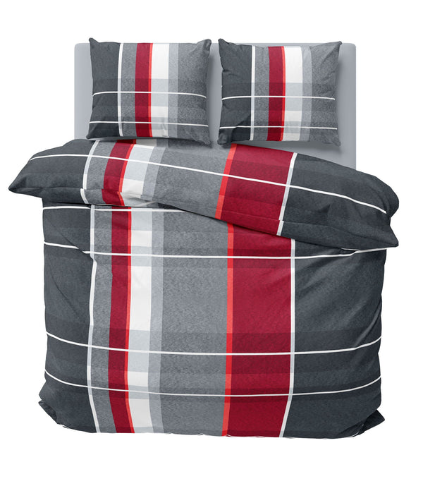 One Home Winter Bettwäsche 200x220 cm kariert gestreift grau rot Flausch Warme Fleece Default