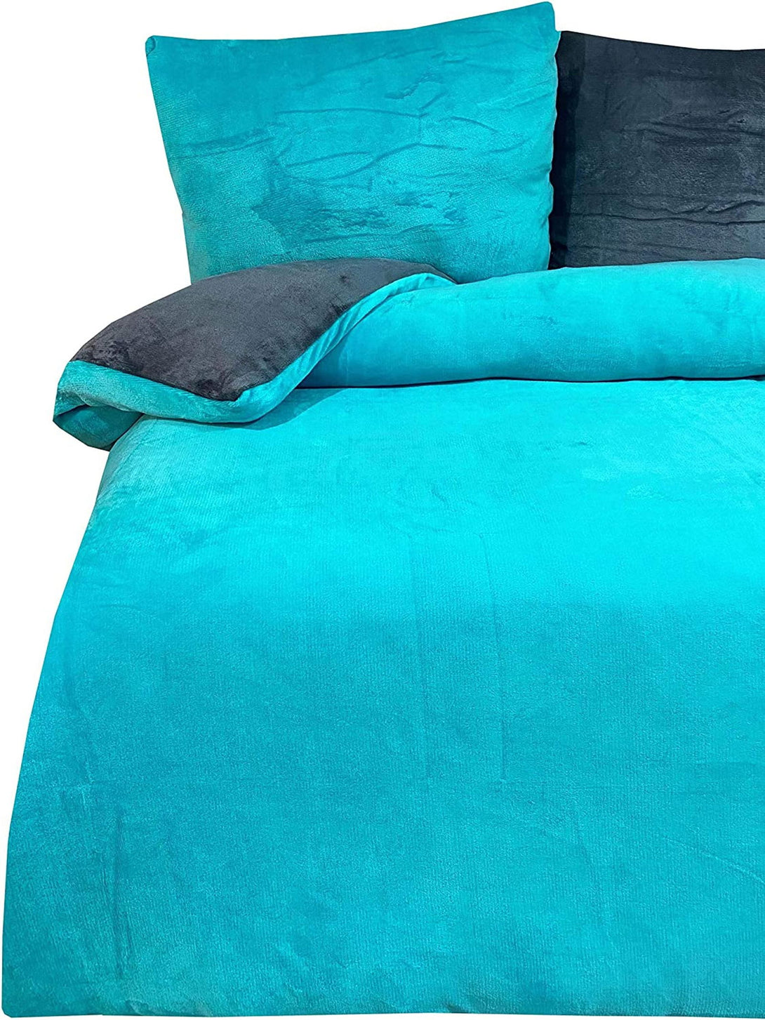 One Home Winter Bettwäsche 200x220cm Teddy Plüsch Nicki Uni petrol warm Fleece Doppelbett