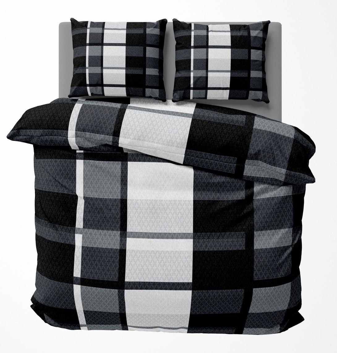 One Home Winter Bettwäsche 240x220 cm Kariert grau schwarz weiß Flausch Warme Fleece