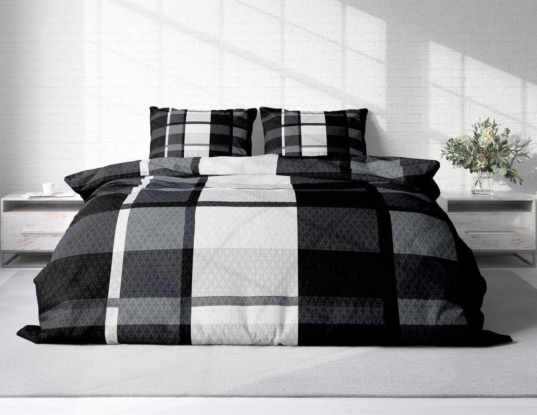 One Home Winter Bettwäsche 240x220 cm Kariert grau schwarz weiß Flausch Warme Fleece
