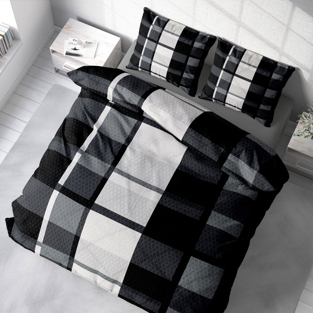 One Home Winter Bettwäsche 240x220 cm Kariert grau schwarz weiß Flausch Warme Fleece