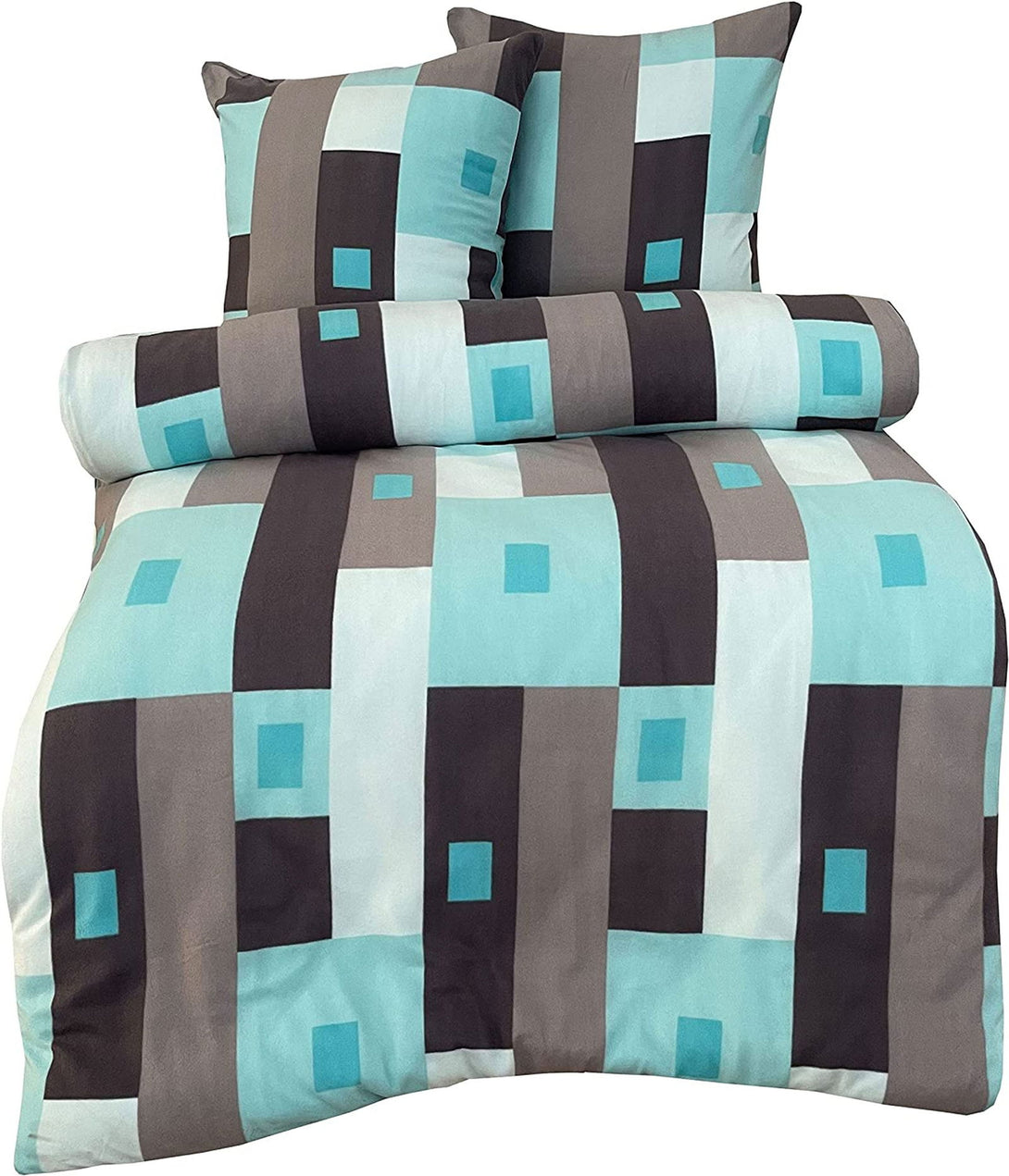 One Home Winter Bettwäsche 240x220 cm Kariert türkis grau Flausch Thermofleece Doppelbett