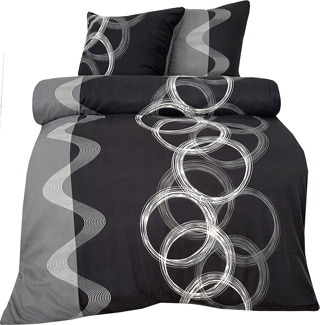 One Home Winter Bettwäsche 240x220 cm Kreise grau anthrazit modern Flausch Thermofleece